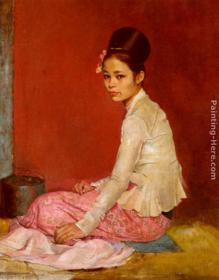 Burmese Silk painting - Sir Gerald Kelly Burmese Silk art painting